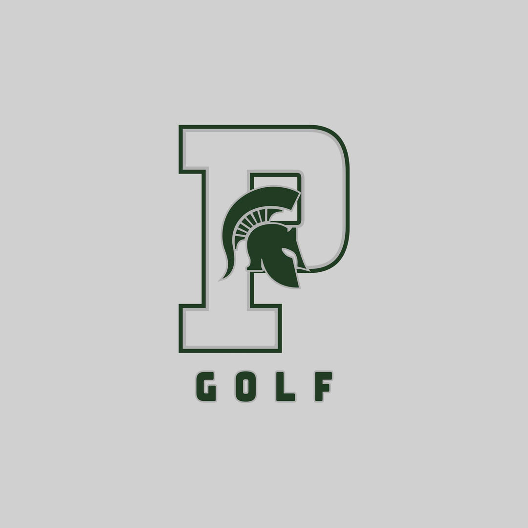 Pinconning Spartans - Golf - Outlined Letters Over Golf with Mascot