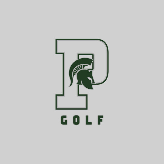 Pinconning Spartans - Golf - Outlined Letters Over Golf with Mascot