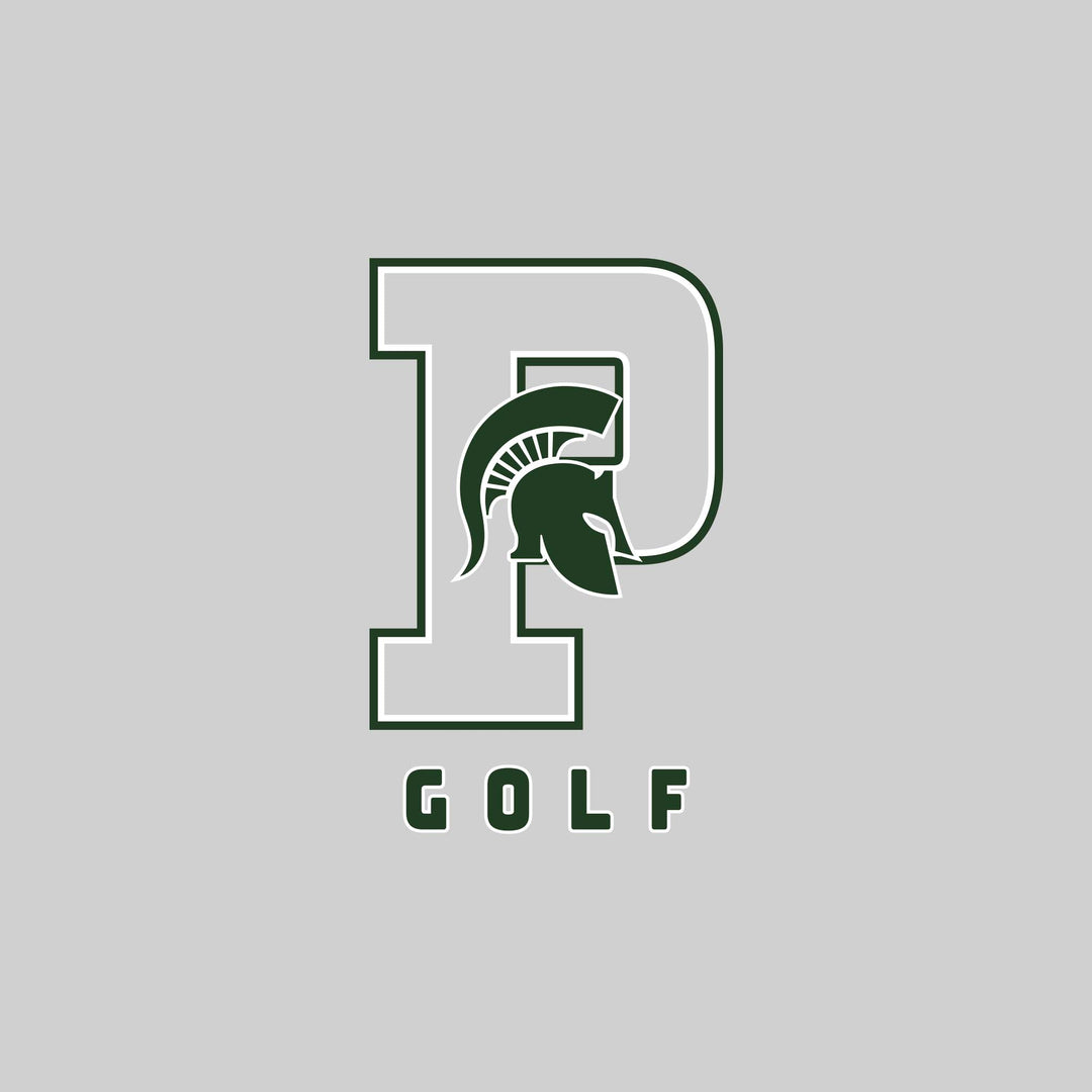 Pinconning Spartans - Golf - Outlined Letters Over Golf with Mascot