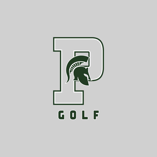 Pinconning Spartans - Golf - Outlined Letters Over Golf with Mascot