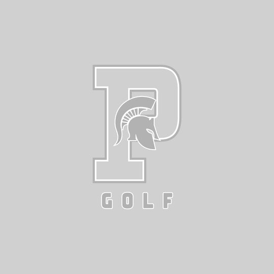 Pinconning Spartans - Golf - Outlined Letters Over Golf with Mascot