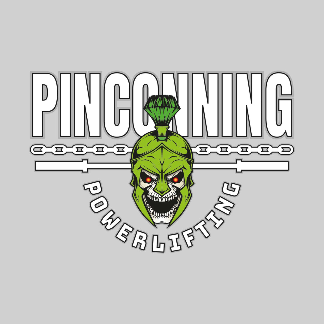 Pinconning Spartans - Powerlifting - School Name with Spartan Skull &amp; Chain &amp; Bar