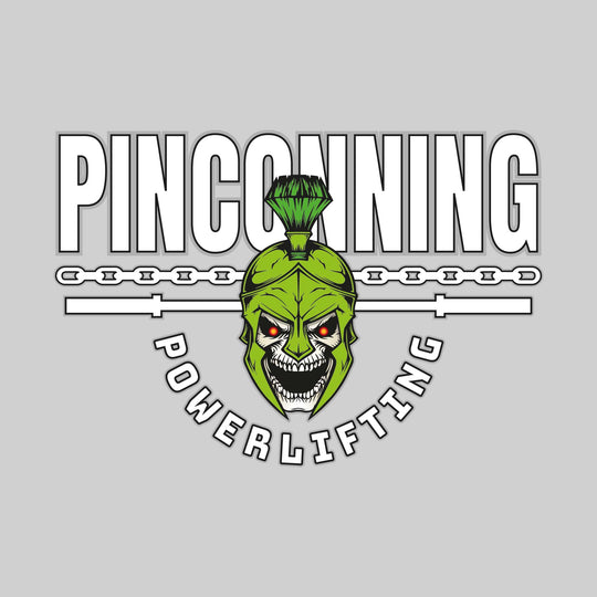 Pinconning Spartans - Powerlifting - School Name with Spartan Skull &amp; Chain &amp; Bar