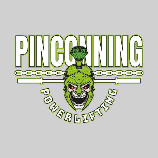 Pinconning Spartans - Powerlifting - School Name with Spartan Skull &amp; Chain &amp; Bar
