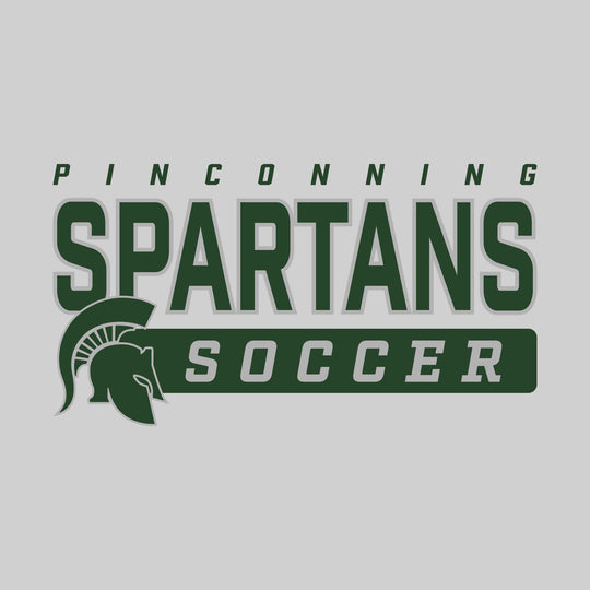 Pinconning Spartans - Soccer - Outlined Mascot Name with Mascot &amp; Soccer