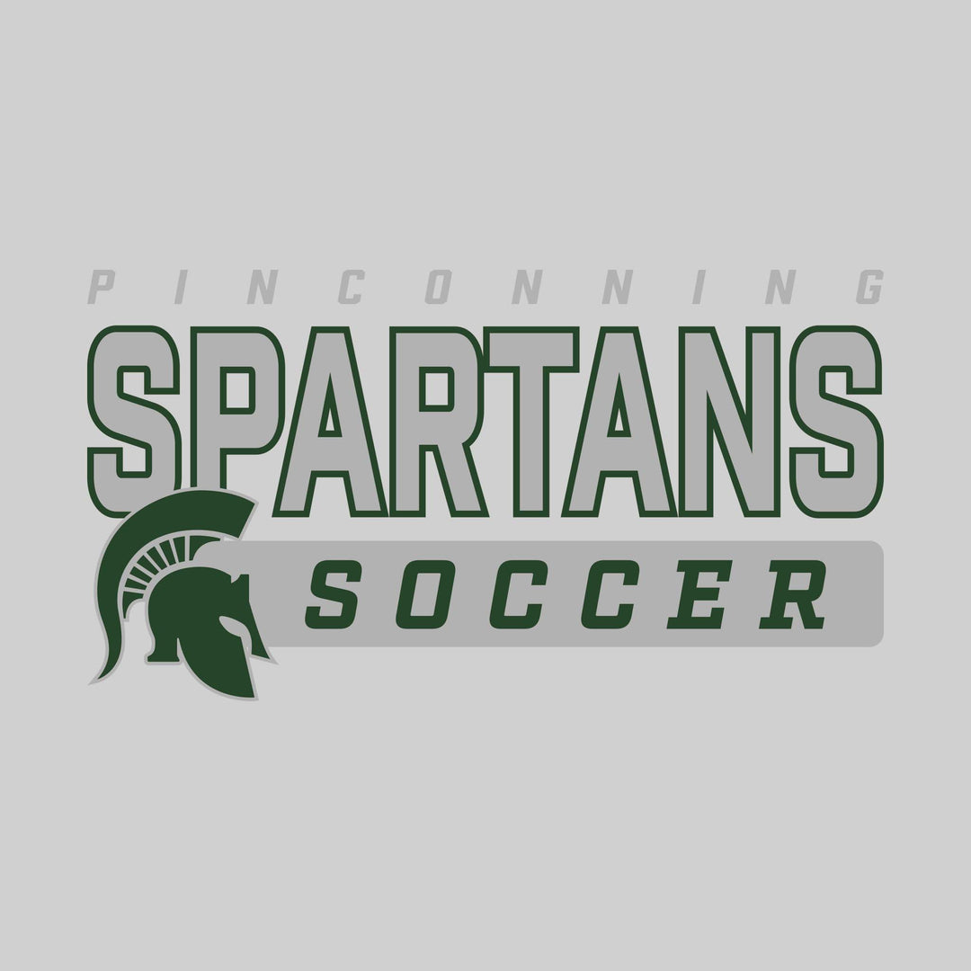 Pinconning Spartans - Soccer - Outlined Mascot Name with Mascot &amp; Soccer