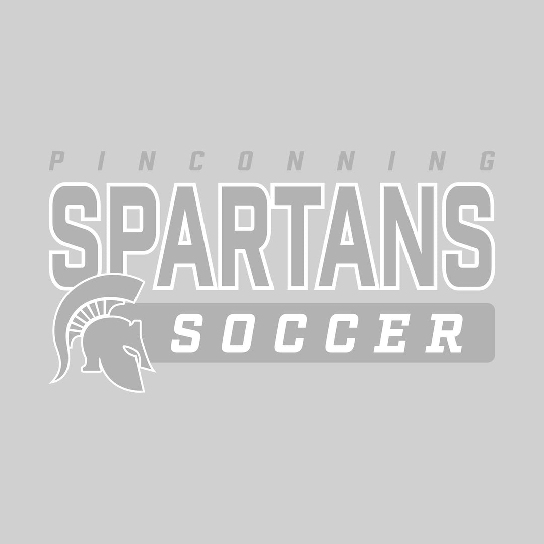 Pinconning Spartans - Soccer - Outlined Mascot Name with Mascot &amp; Soccer