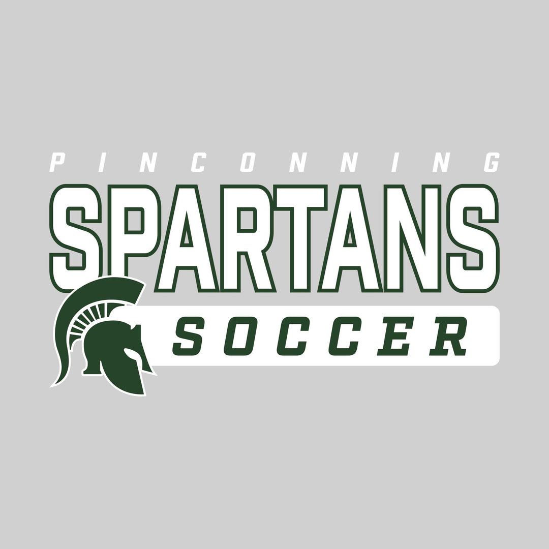 Pinconning Spartans - Soccer - Outlined Mascot Name with Mascot &amp; Soccer