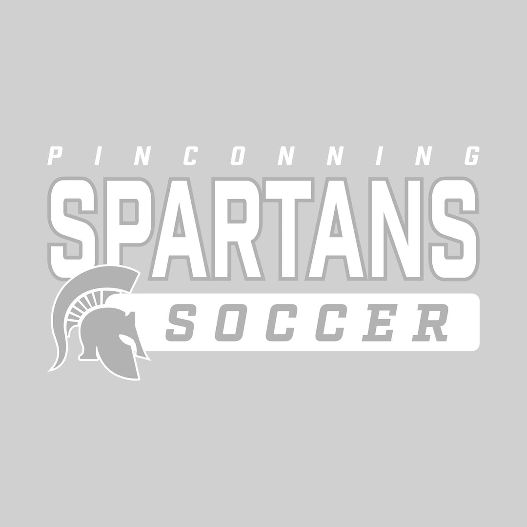 Pinconning Spartans - Soccer - Outlined Mascot Name with Mascot &amp; Soccer