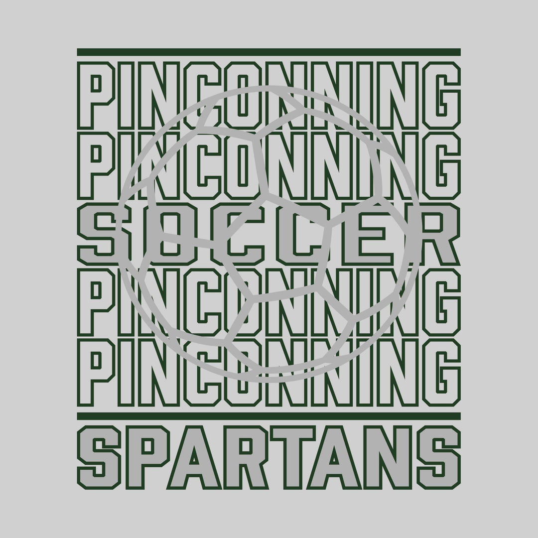 Pinconning Spartans - Soccer - Repeated School Name with Soccer Ball Outline