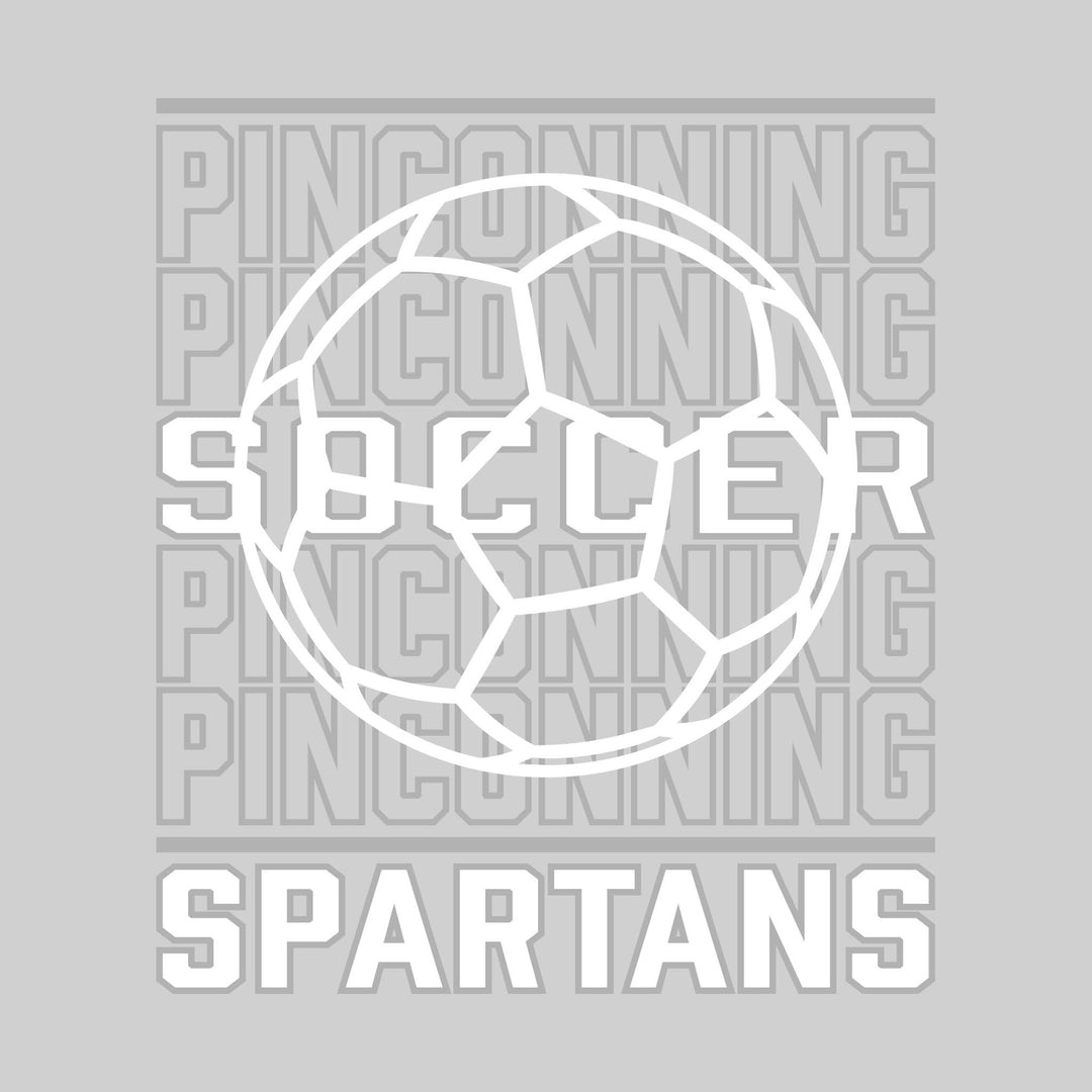 Pinconning Spartans - Soccer - Repeated School Name with Soccer Ball Outline