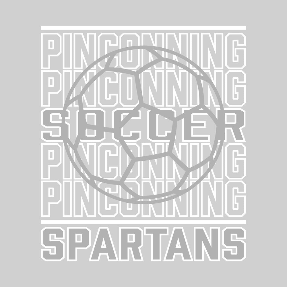 Pinconning Spartans - Soccer - Repeated School Name with Soccer Ball Outline