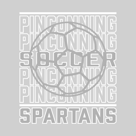 Pinconning Spartans - Soccer - Repeated School Name with Soccer Ball Outline