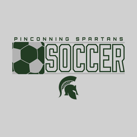 Pinconning Spartans - Soccer - School Name with Squared Soccer Ball &amp; Mascot