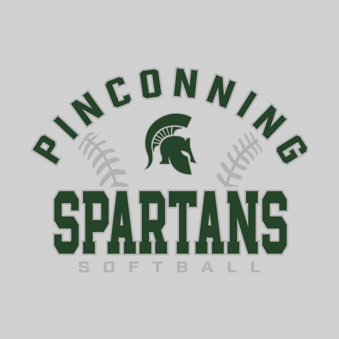 Pinconning Spartans - Softball - Arched School Name with Softball Stitches &amp; Mascot