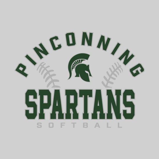 Pinconning Spartans - Softball - Arched School Name with Softball Stitches &amp; Mascot