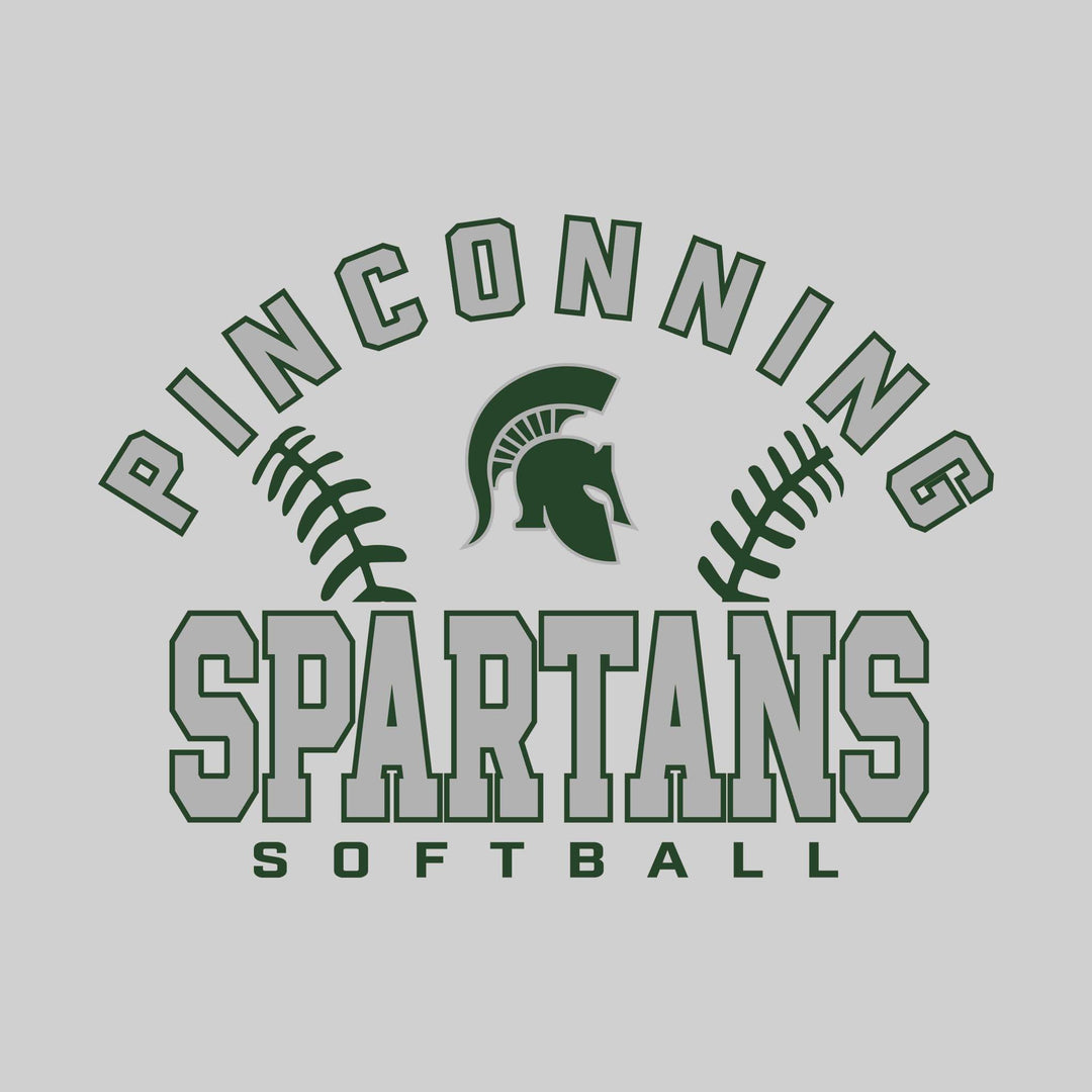 Pinconning Spartans - Softball - Arched School Name with Softball Stitches &amp; Mascot