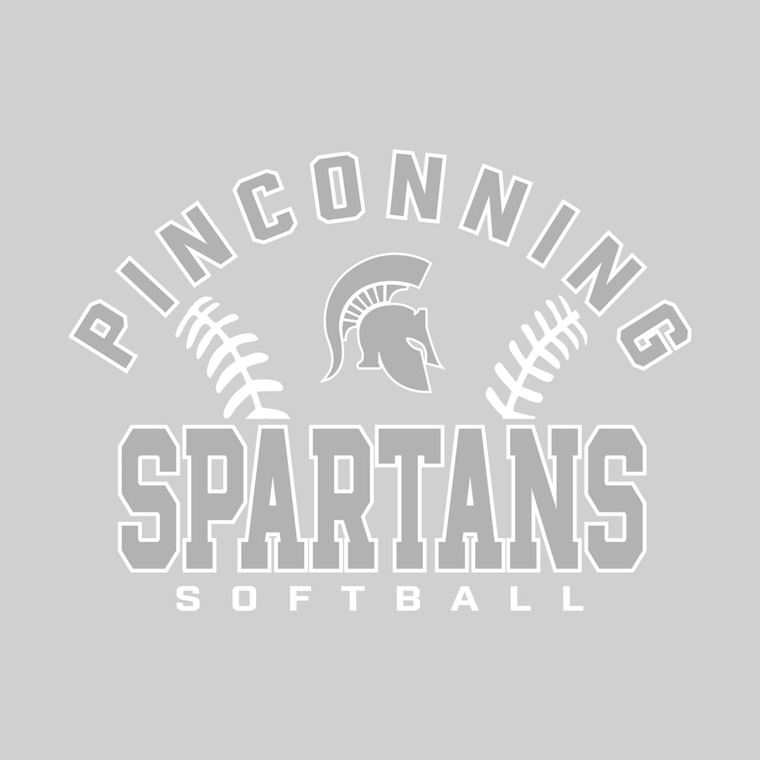 Pinconning Spartans - Softball - Arched School Name with Softball Stitches &amp; Mascot