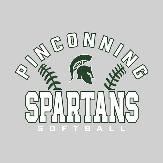 Pinconning Spartans - Softball - Arched School Name with Softball Stitches &amp; Mascot