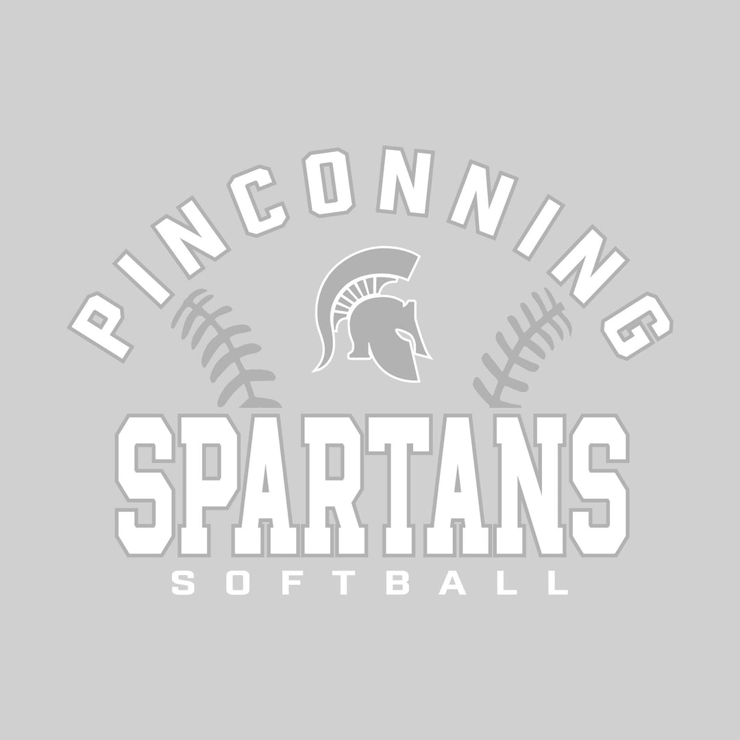 Pinconning Spartans - Softball - Arched School Name with Softball Stitches &amp; Mascot