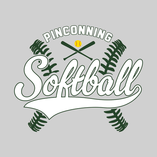 Pinconning Spartans - Softball - Cursive Softball with Stitches &amp; Crossed Bats
