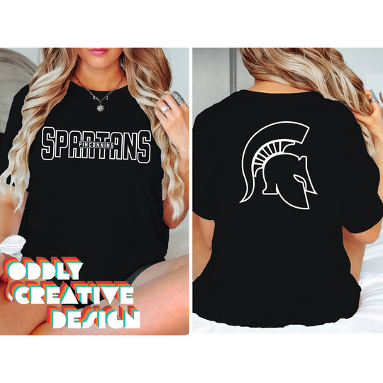 Pinconning Spartans - Spirit Wear - Black & White - Mascot Name with Back Mascot