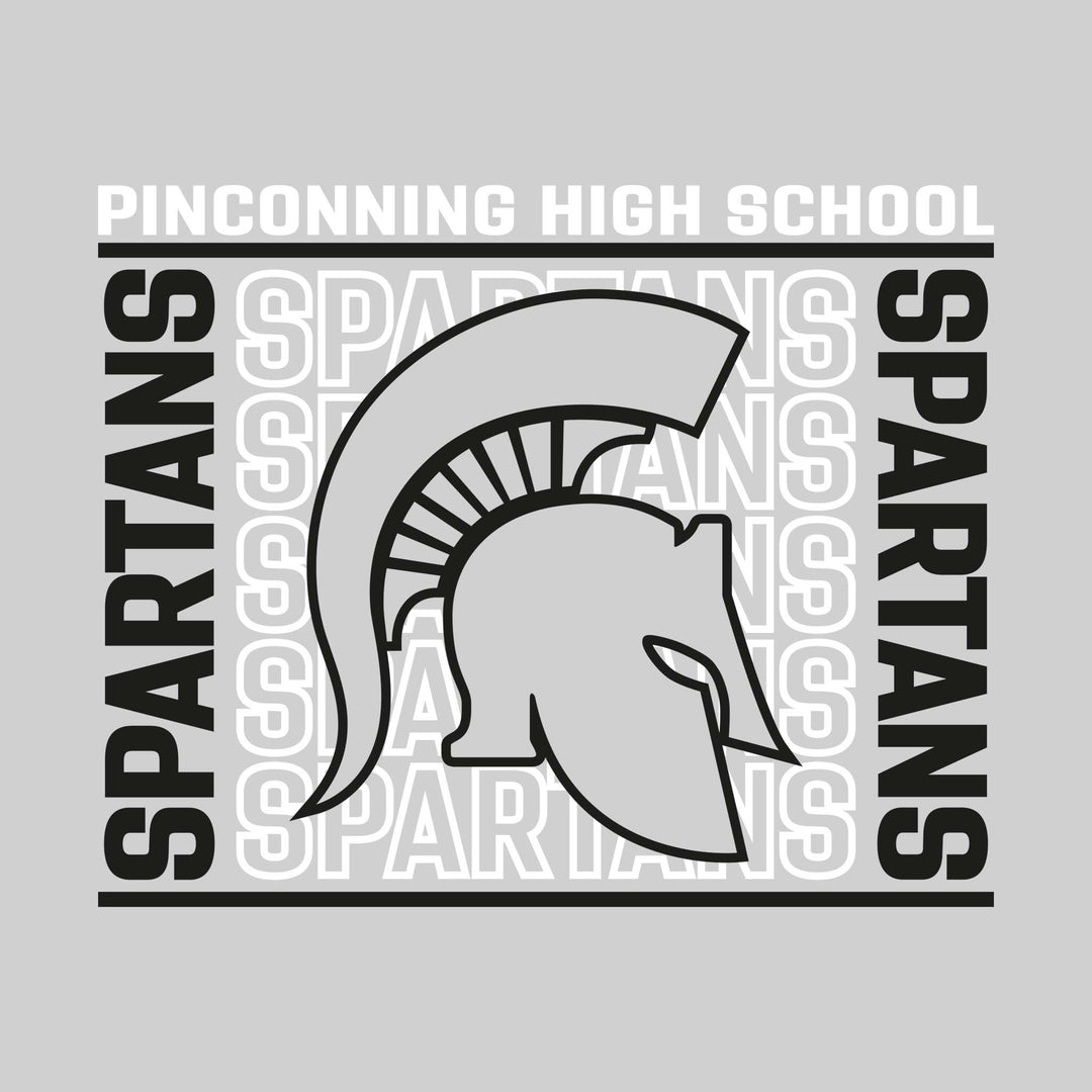 Pinconning Spartans - Spirit Wear - Bracketed Repeating Outlined Spartans with Mascot