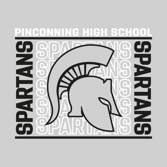 Pinconning Spartans - Spirit Wear - Bracketed Repeating Outlined Spartans with Mascot