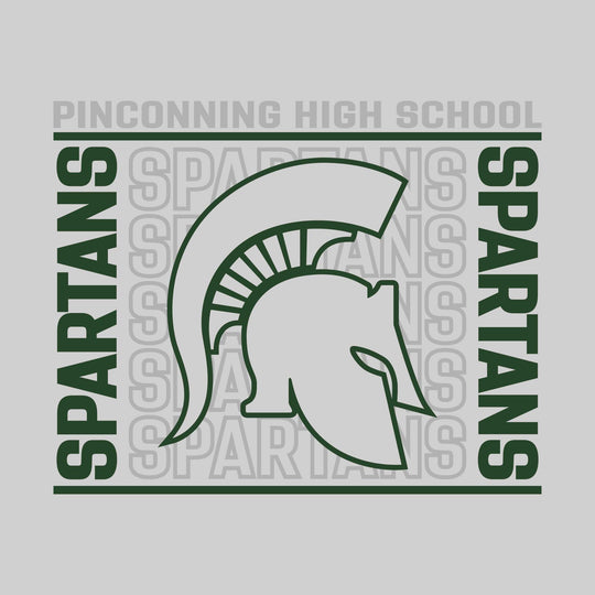 Pinconning Spartans - Spirit Wear - Bracketed Repeating Outlined Spartans with Mascot