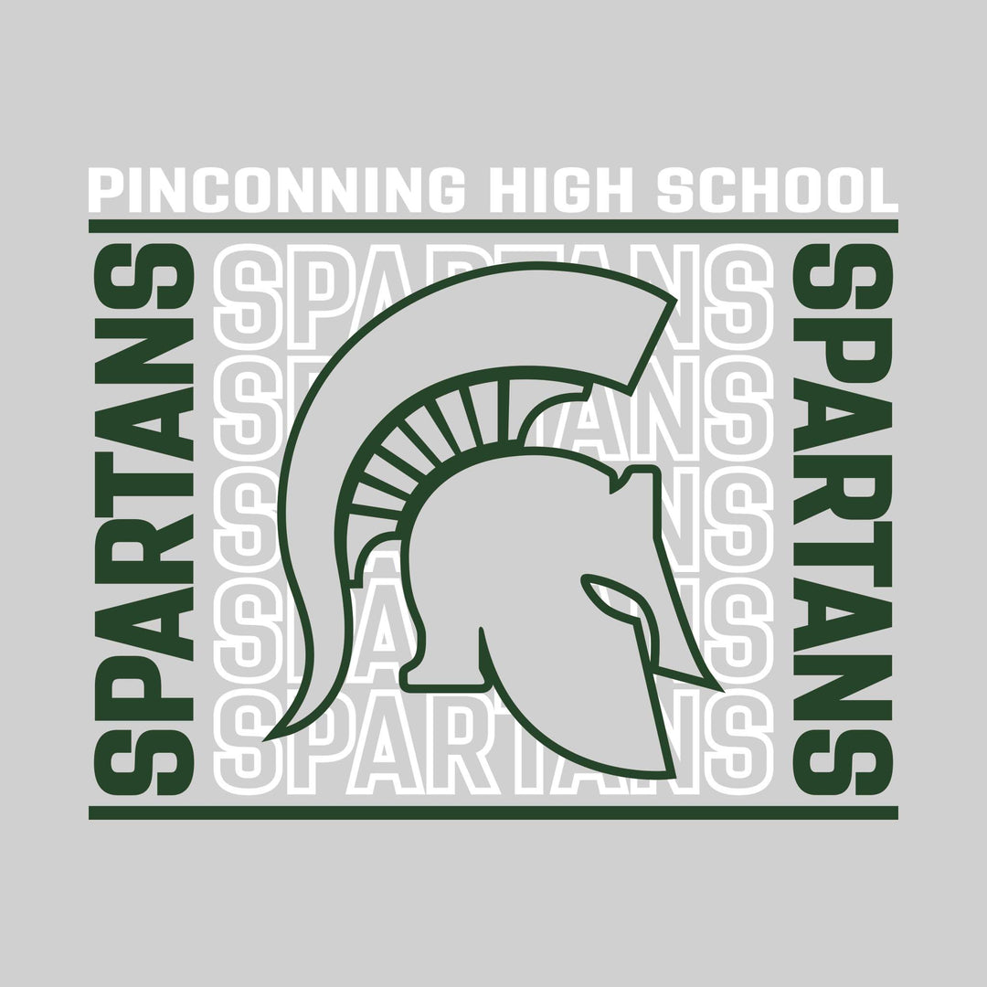 Pinconning Spartans - Spirit Wear - Bracketed Repeating Outlined Spartans with Mascot