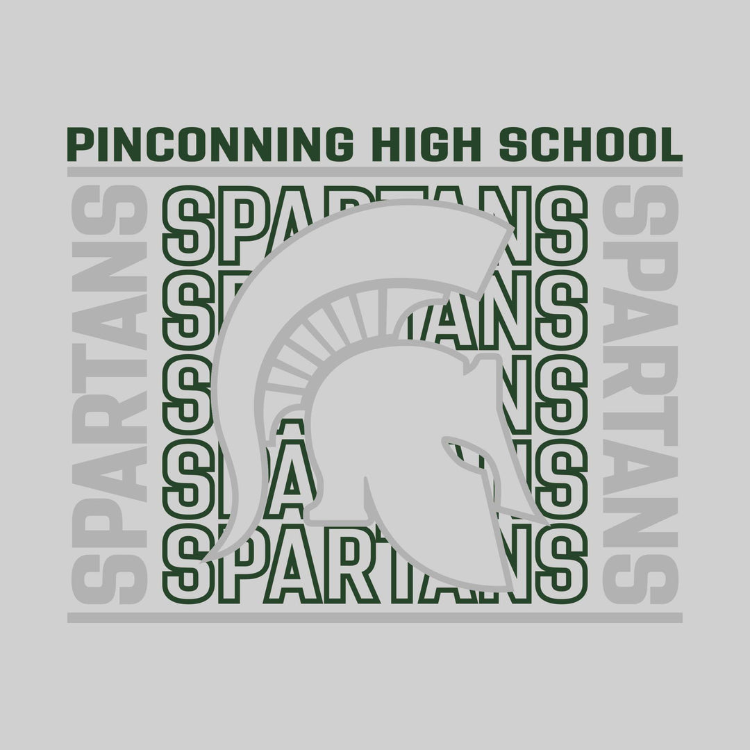 Pinconning Spartans - Spirit Wear - Bracketed Repeating Outlined Spartans with Mascot
