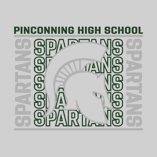 Pinconning Spartans - Spirit Wear - Bracketed Repeating Outlined Spartans with Mascot