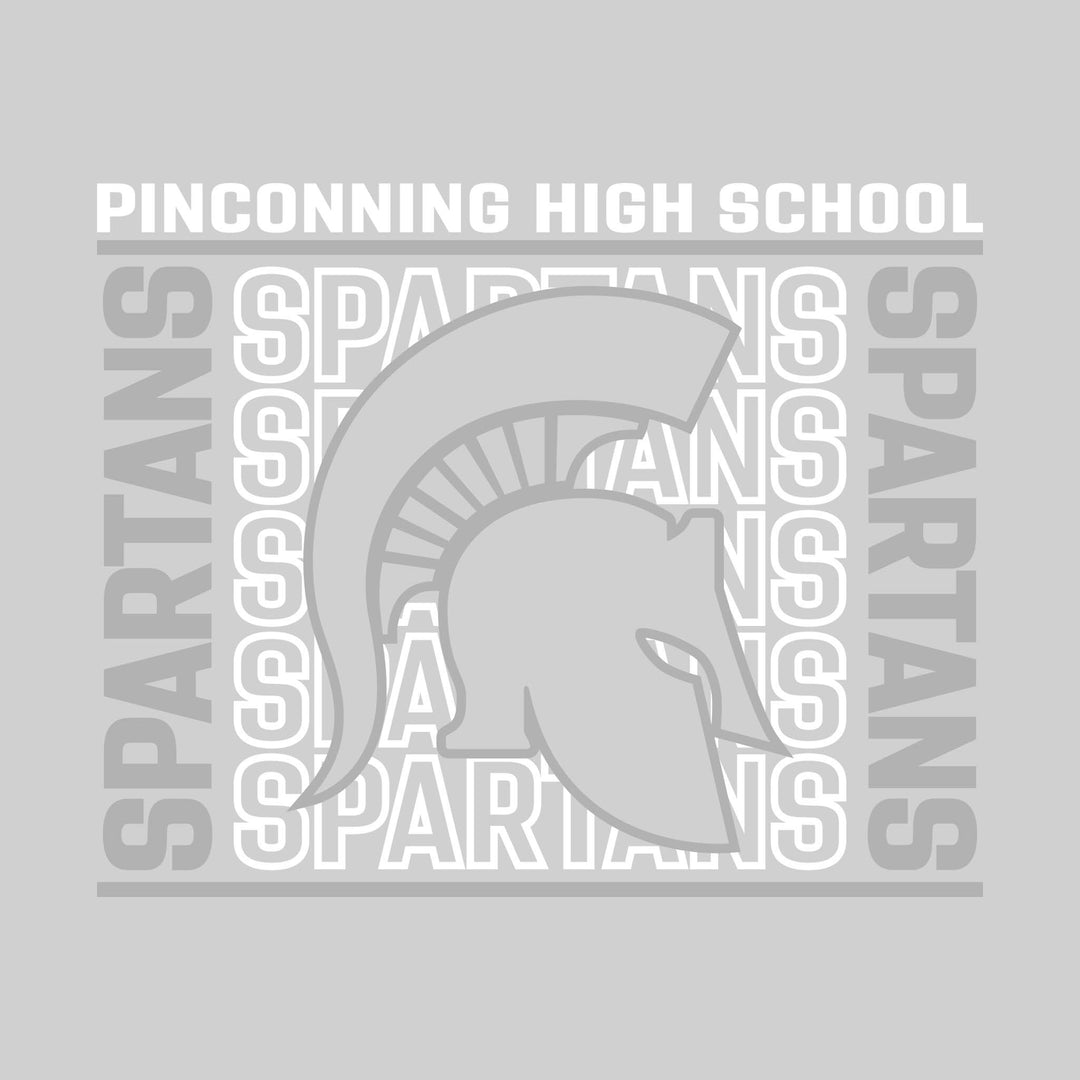 Pinconning Spartans - Spirit Wear - Bracketed Repeating Outlined Spartans with Mascot