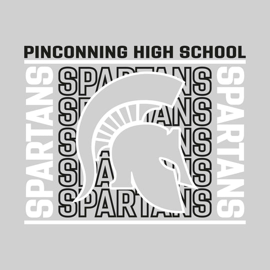 Pinconning Spartans - Spirit Wear - Bracketed Repeating Outlined Spartans with Mascot