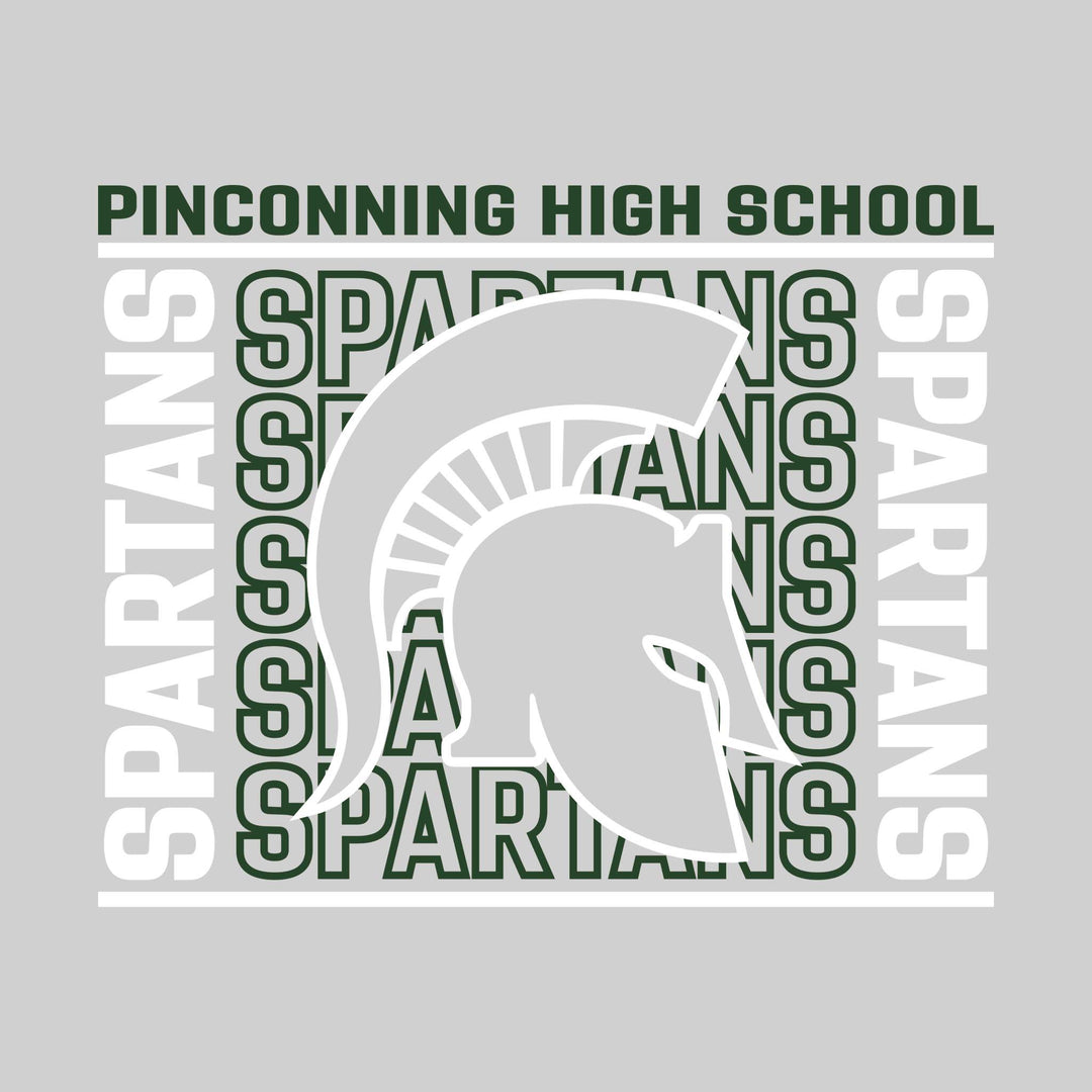 Pinconning Spartans - Spirit Wear - Bracketed Repeating Outlined Spartans with Mascot