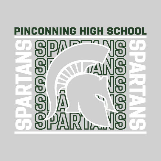 Pinconning Spartans - Spirit Wear - Bracketed Repeating Outlined Spartans with Mascot