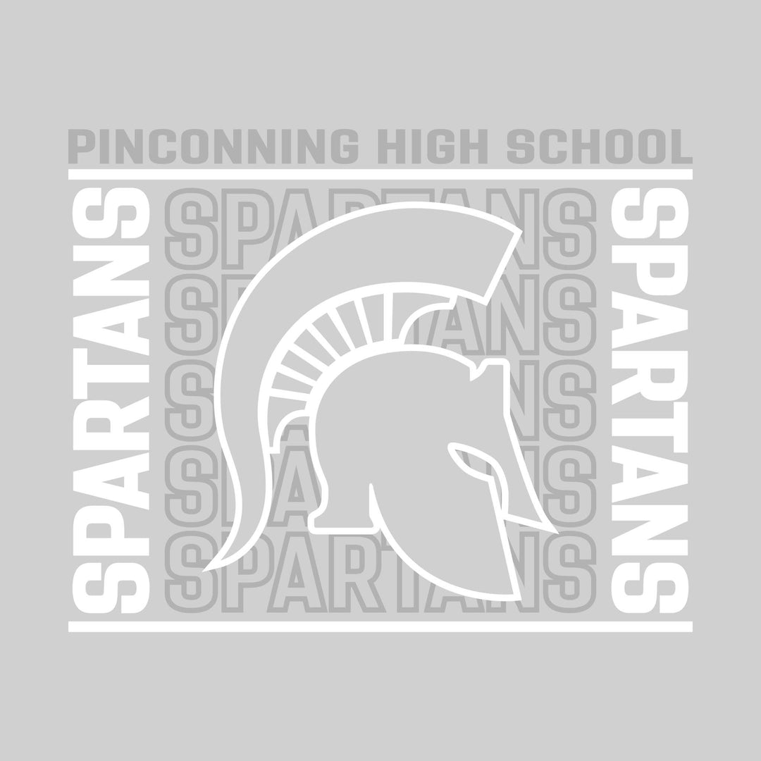 Pinconning Spartans - Spirit Wear - Bracketed Repeating Outlined Spartans with Mascot