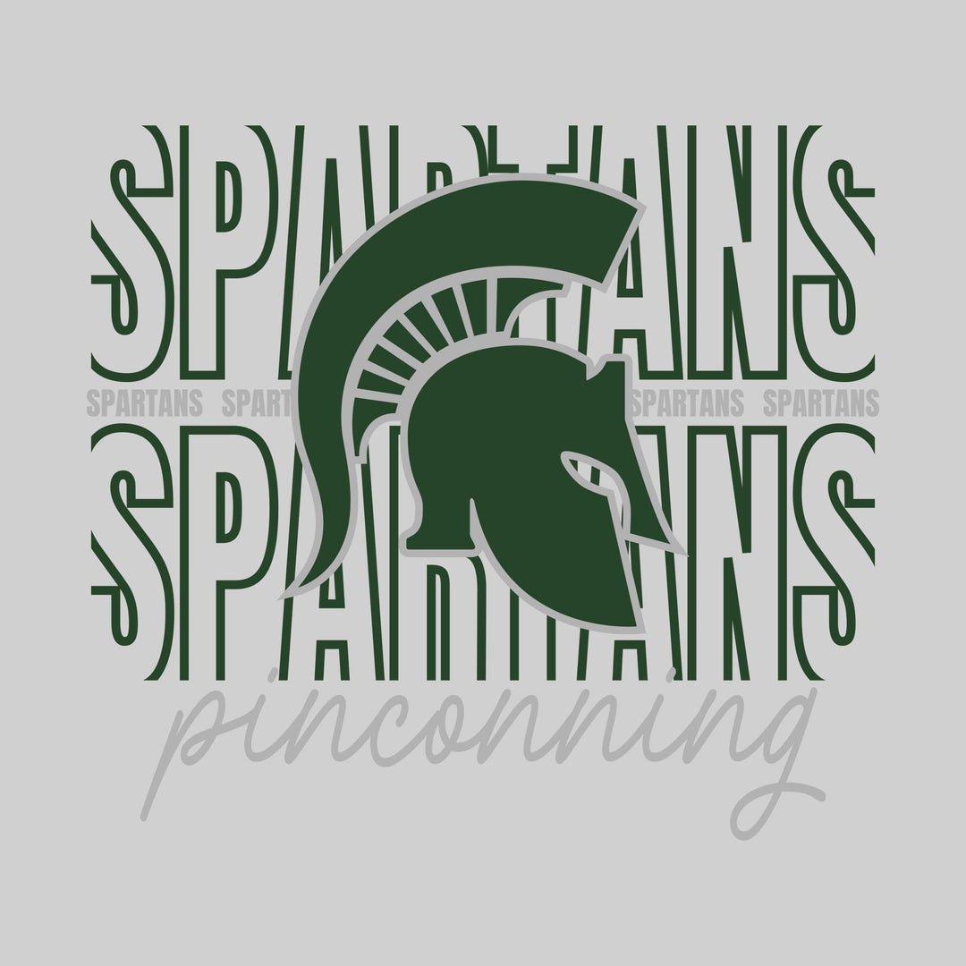 Pinconning Spartans - Spirit Wear - Outlined Spartans with Cursive School Name