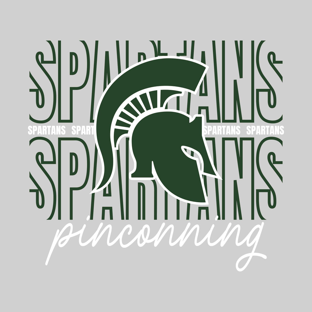 Pinconning Spartans - Spirit Wear - Outlined Spartans with Cursive School Name