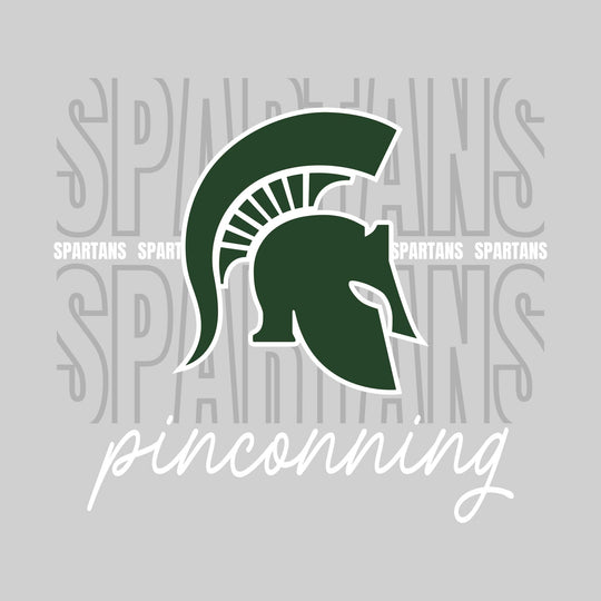 Pinconning Spartans - Spirit Wear - Outlined Spartans with Cursive School Name