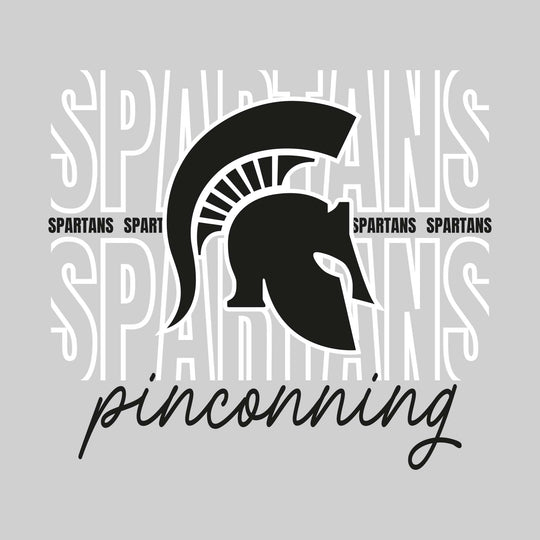 Pinconning Spartans - Spirit Wear - Outlined Spartans with Cursive School Name