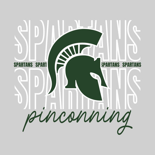 Pinconning Spartans - Spirit Wear - Outlined Spartans with Cursive School Name