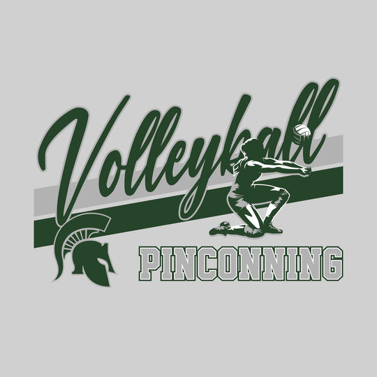 Pinconning Spartans - Volleyball - Angled Double Stripes with Player and Mascot