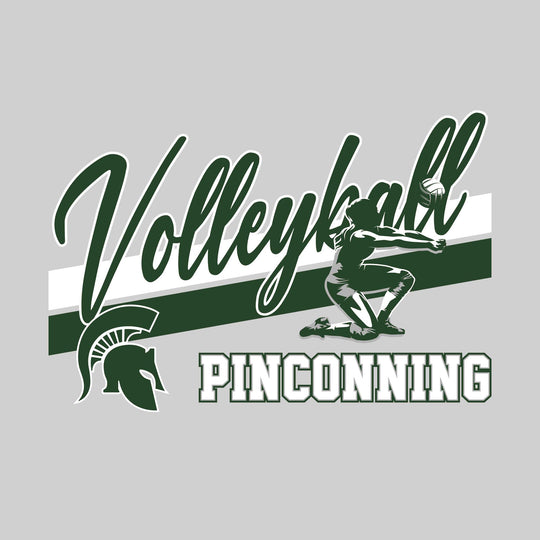Pinconning Spartans - Volleyball - Angled Double Stripes with Player and Mascot