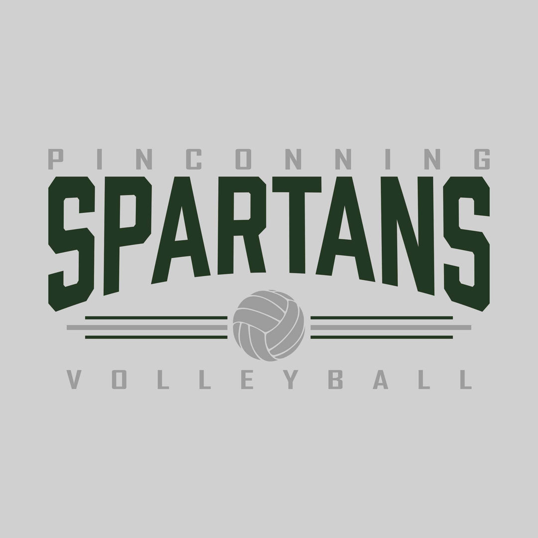 Pinconning Spartans - Volleyball - Arched Mascot Name with Volleyball and Color Lines
