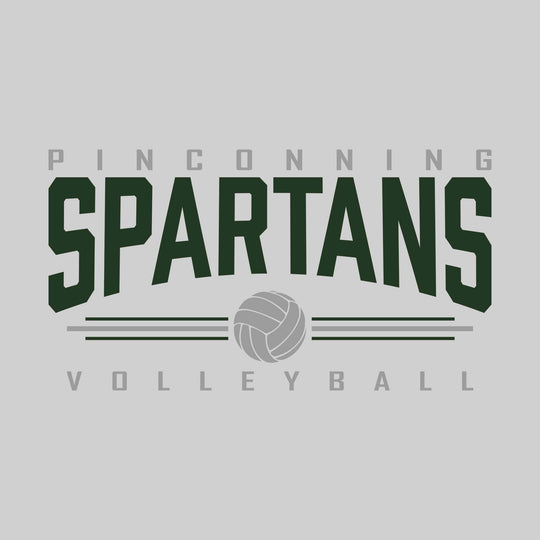 Pinconning Spartans - Volleyball - Arched Mascot Name with Volleyball and Color Lines