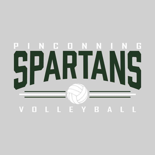 Pinconning Spartans - Volleyball - Arched Mascot Name with Volleyball and Color Lines