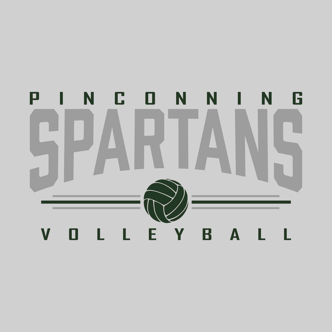 Pinconning Spartans - Volleyball - Arched Mascot Name with Volleyball and Color Lines
