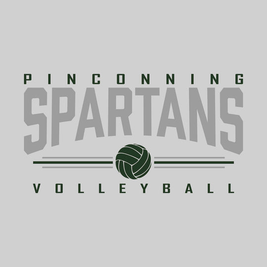 Pinconning Spartans - Volleyball - Arched Mascot Name with Volleyball and Color Lines