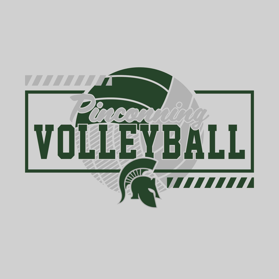 Pinconning Spartans - Volleyball - Framed School Name with Volleyball Shape &amp; Mascot